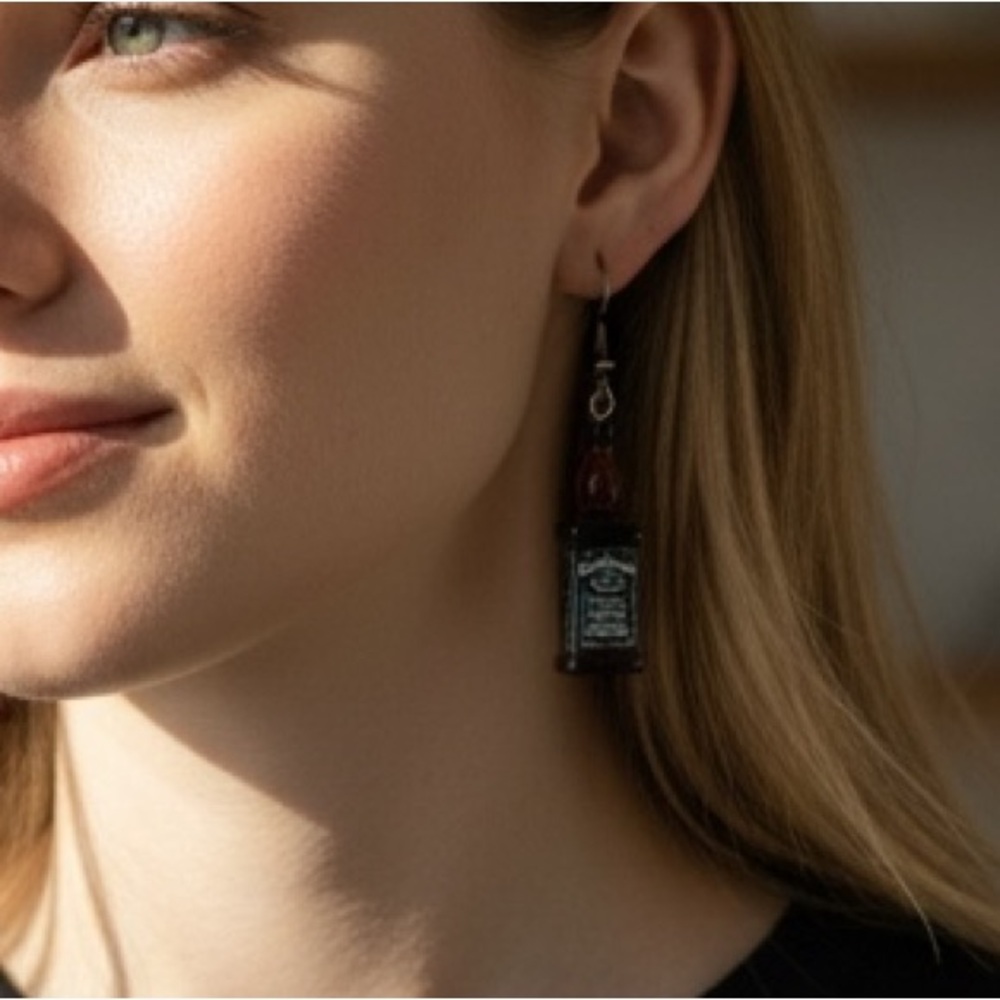 1 LEFT- ALMOST SOLD OUT Jack Daniels Liquor bottle earrings - Picture 2 of 2